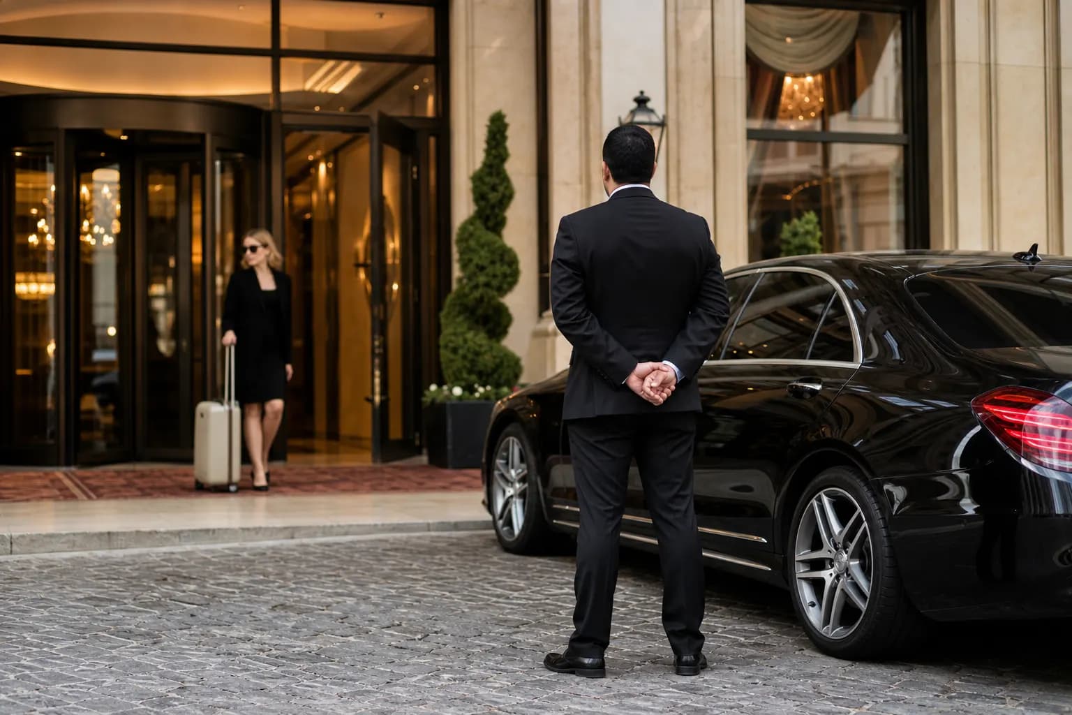 Privéchauffeur bij een hotelingang
